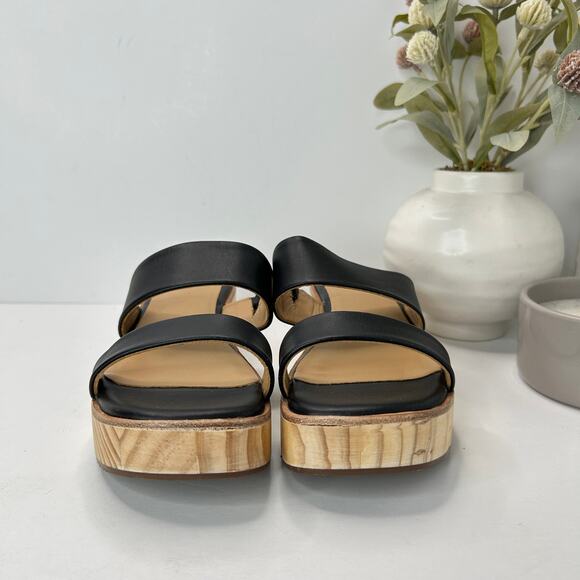 Nisolo Double-Strap Wood Bottom Heels Black Women's 7 NWOB Anthropologie - Picture 2 of 9